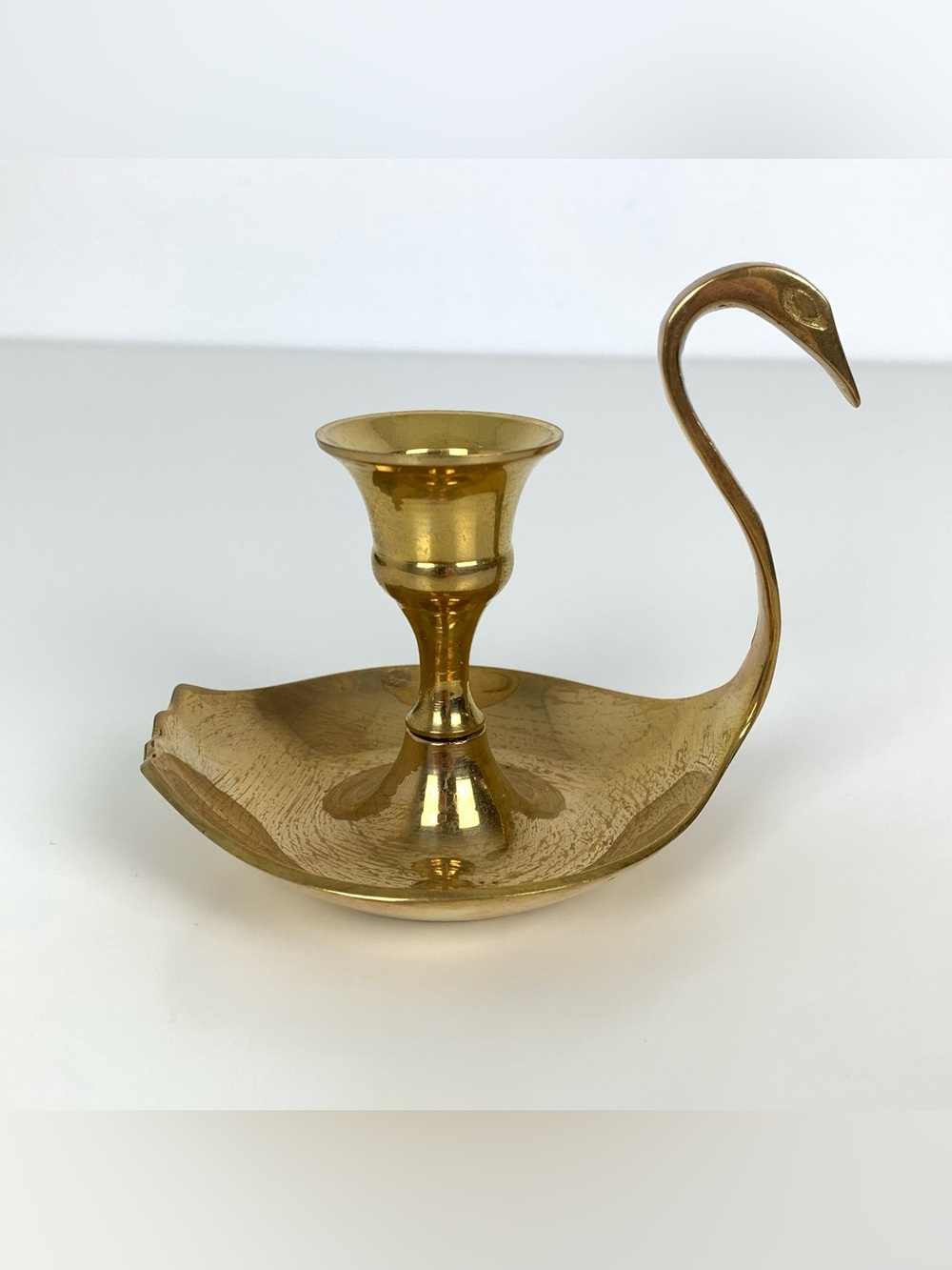 Vtg Swan Brass Candle Holder Gold Colored Bird India Decor Retro Shiny